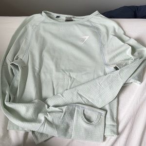Mint Gymshark Seamless Long Sleeve Crop Top